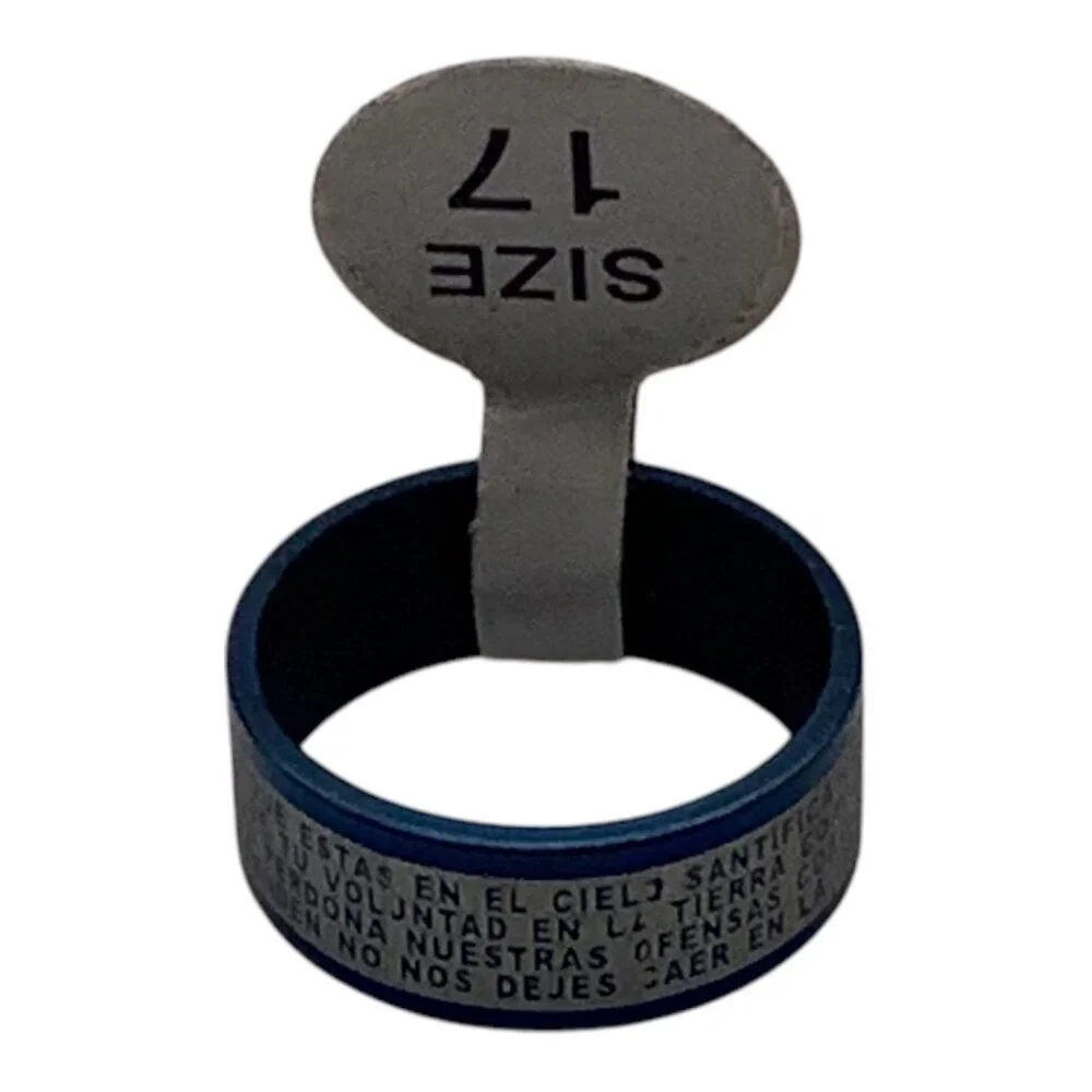 Blue Stainless Steel‎  Padre Nuestro Lords Prayer Spanish Ring Size 7